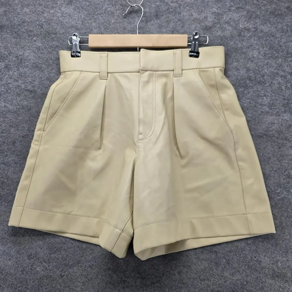 Abercrombie & Fitch Shorts Womens S Beige Chino Faux Leather Pockets 4 Inseam